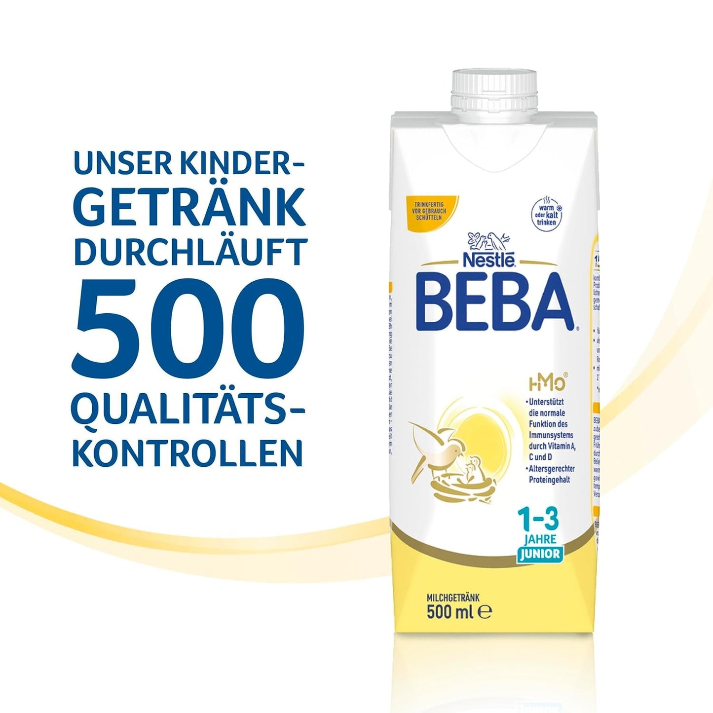 BEBA Junior Drickfärdig mjölkdryck 1-3 år, med HMO, åldersanpassat proteininnehåll, palmoljefri, fiskoljefri, småbarnsmat, 12-pack (12 x 500 ml)