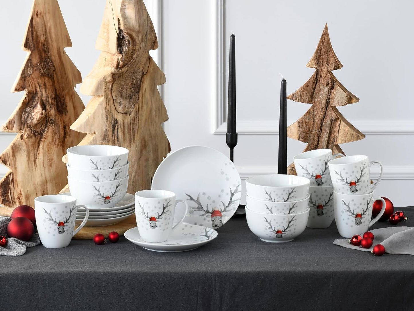 CreaTable, 21498, Luna Hirsch-serien, 18-delat servisset för 6, frukostset i porslin, diskmaskins- och mikrovågssäkert, kvalitetstillverkning