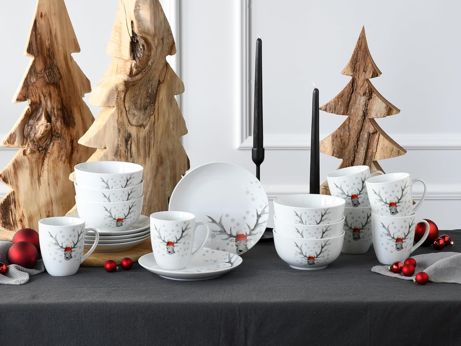 CreaTable, 21498, Luna Hirsch-serien, 18-delat servisset för 6, frukostset i porslin, diskmaskins- och mikrovågssäkert, kvalitetstillverkning