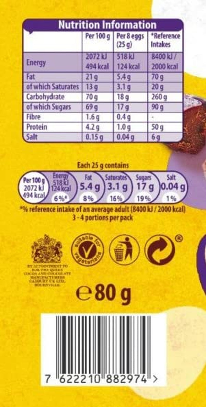 Rejäl påse med små chokladägg (80g) i en knaprig sockerbricka (påskformar)