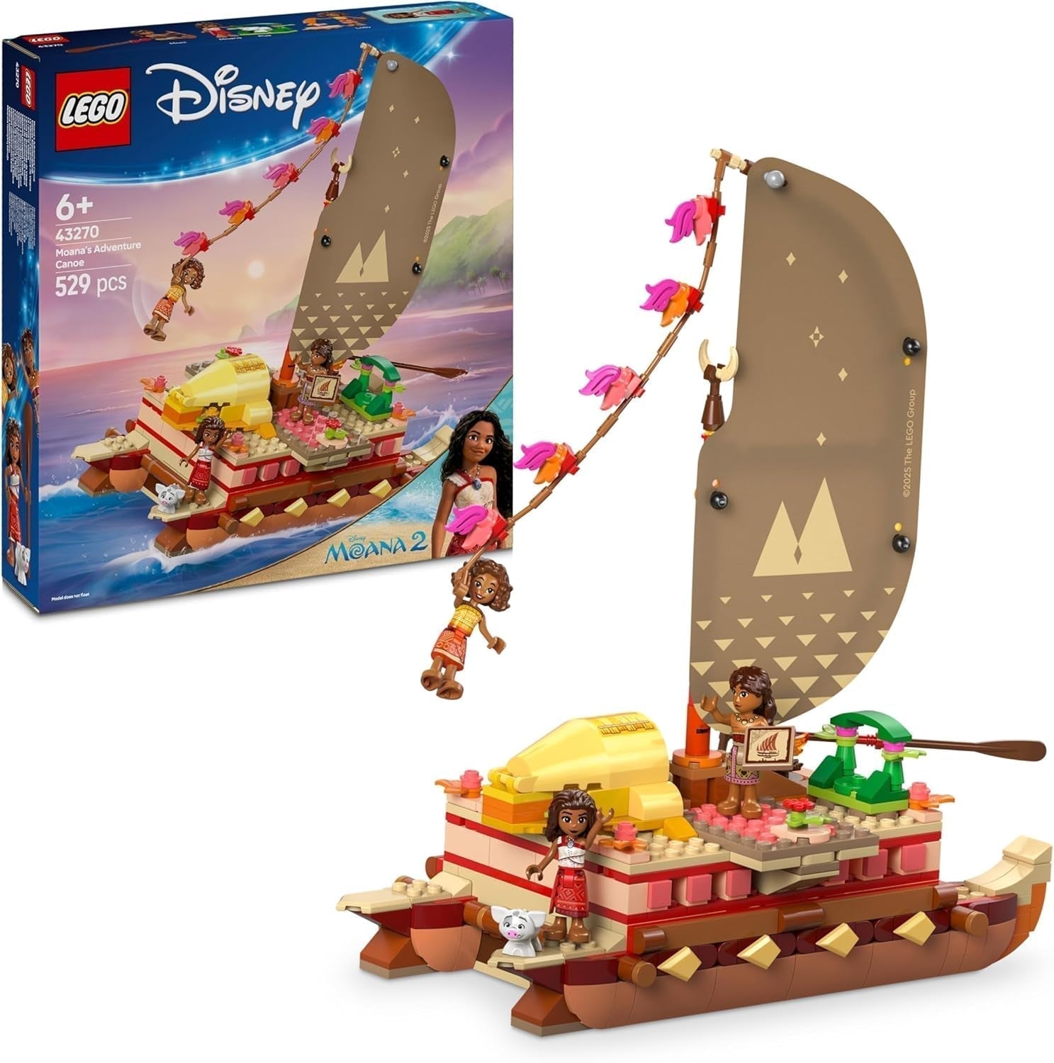 LEGO Ç€ Disney Moana 2: Moanas äventyrsflotta - Leksaksbåt med segel, avtagbart däck, lägereld och 3 minidockor inklusive Loto och Moni - Present för tjejer 6+ och fans - 43270 Byggset Beuche den LEGO-Store Standardtitel