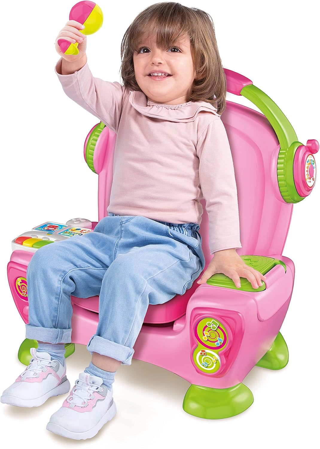 Clementoni 17755 Sångfåtölj med rosa ljud och dans - interaktiv och multifunktionell fåtölj för barn på italienska, leksak 1 år - Tillverkad i Italien, flerfärgad Toys Bebe Naty Shop