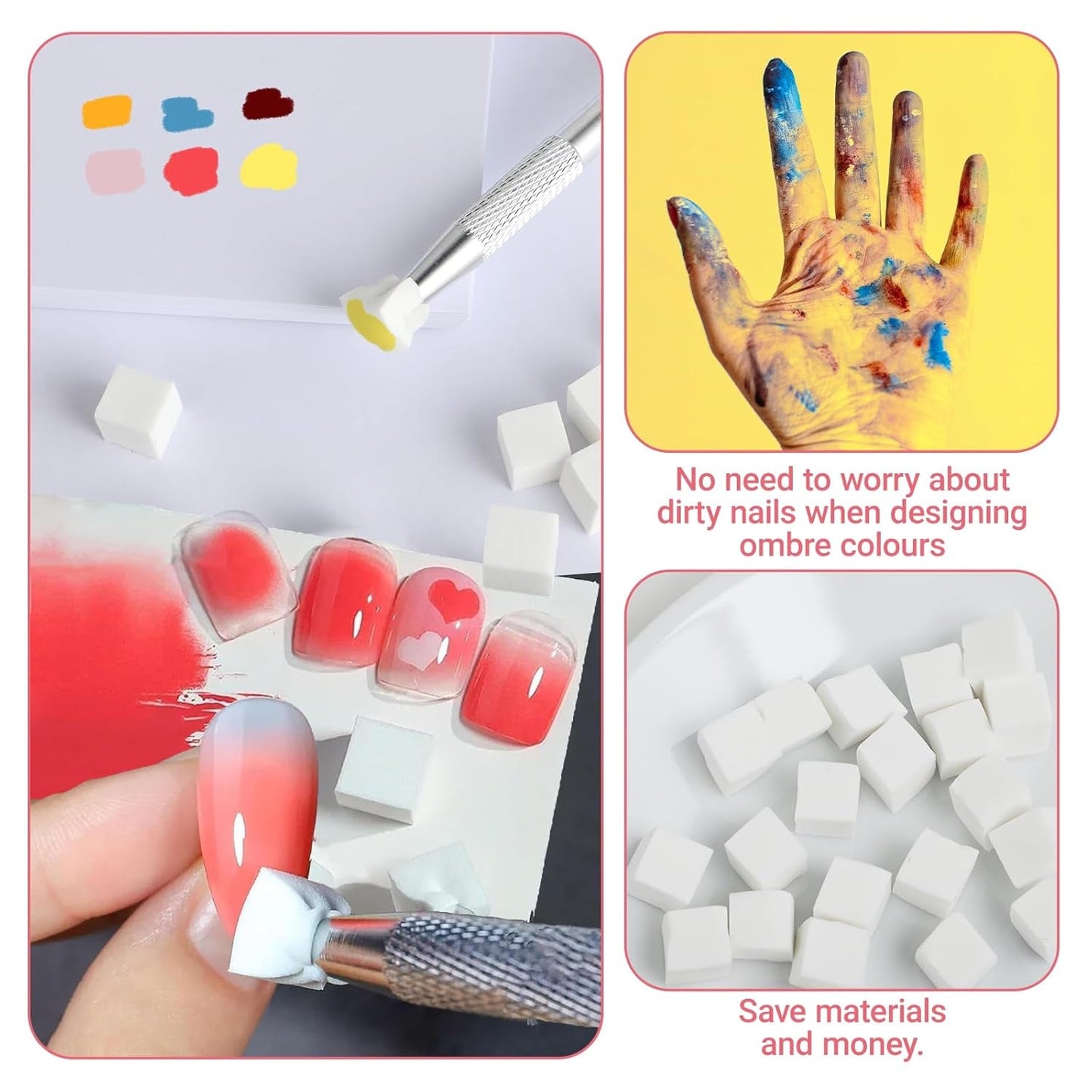 Nägel Selber Machen ，Nageldesign-Hilfsmittel，100 Stück Nail Art Schwämme Mit Metallgreifer, Schwammpinsel & Sponge Brush Applicator Für Gradient Nail Art Designs