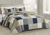 Chezmoi Collection Addy Patchwork Quilt Set Bomull Förtvättad Lätt Vändbar All Seasons Oversized 3 delar Marinblå Vit Grå Taupe Pläd Quilts & Quilts Naty Shop Pläd Square Patchwork Taupe Oversized King