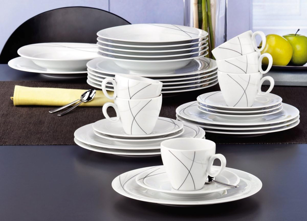 Seltmann Weiden 001.706904 Trio Highline Combination Servis Set, 30 delar, 36,5 x 31,2 x 36,9 cm, Vit