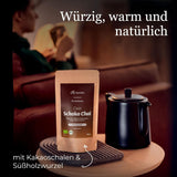 BIO Schoko Chai kryddat te utan socker, med kakaoskidor, kanel, lakrits och andra aromatiska Chai-kryddor, 100 g