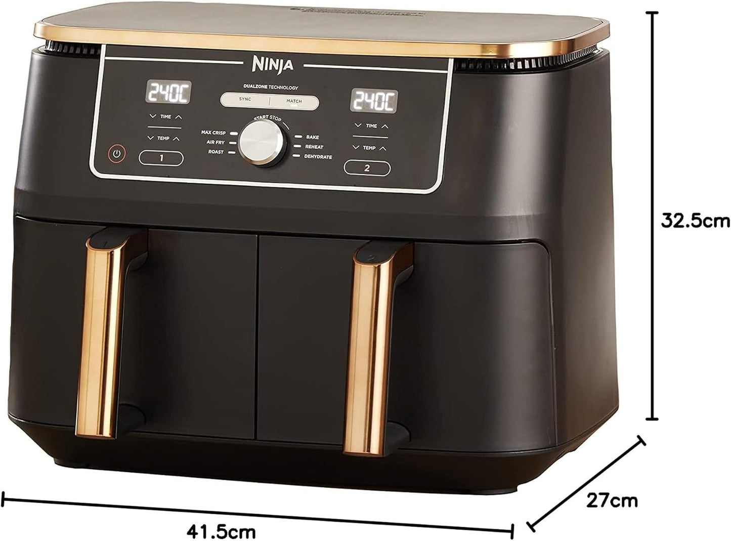 Ninja Foodi AF400EUCP MAX Dual Zone Air Fryer, 9,5 L Airfryer, 2 fack, med tång, non-stick beläggning Hushållsapparater Naty Shop