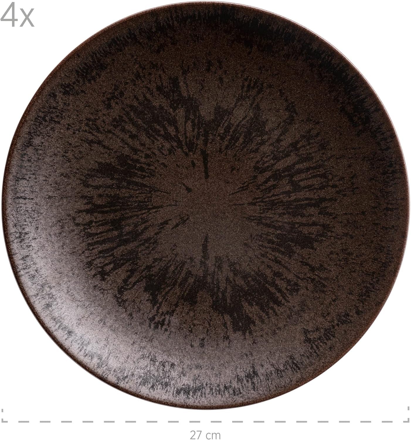 MÄSER Bronze Metallic 12-delad bordsservering för 4 med elegant och blank glasyr mattallrik set med mattallrik, mattallrik och desserttallrik i högkvalitativ keramik, stengods, brun