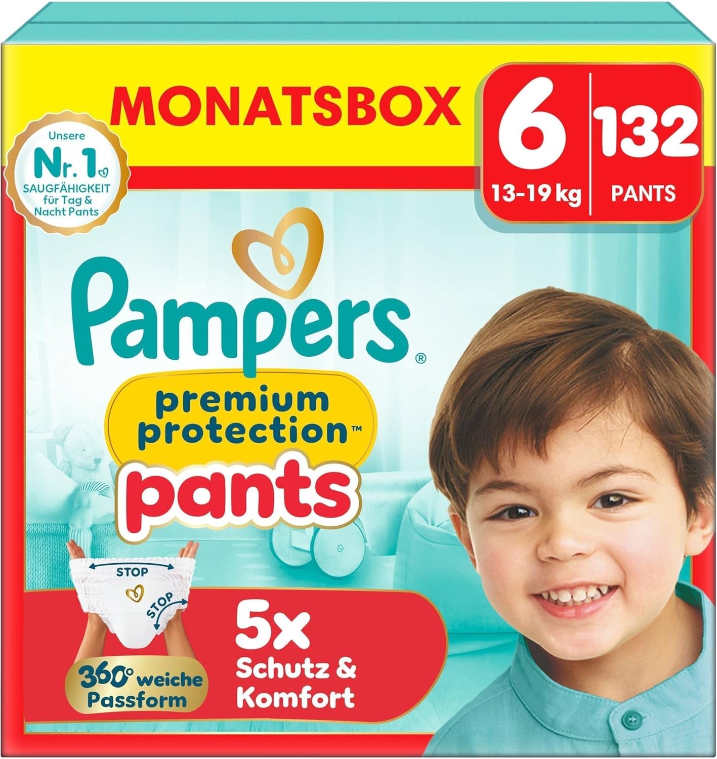 Pampers Premium Protection Pants storlek 5, 144 blöjor, 11kg - 17kg, med 360° justering och mjuka anti-läck muddar för optimal komfort och skydd