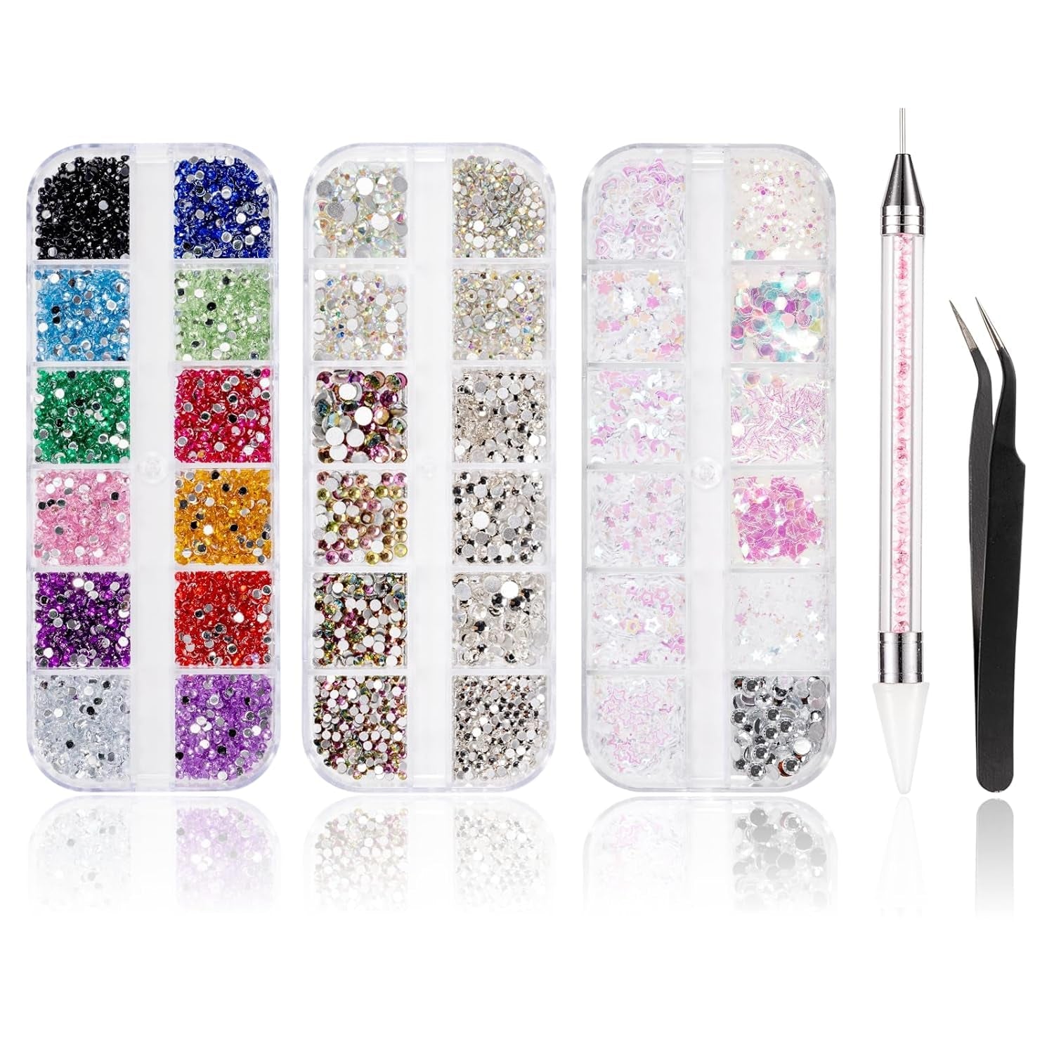 5600 Stück Strasssteine Nägel Nail Art, 36 Farben Glitzersteine, Dekorationen Nagelsteine Für Nagelkunst, Einschließlich Wachsstift Für Strasssteine Und Strass-Picker