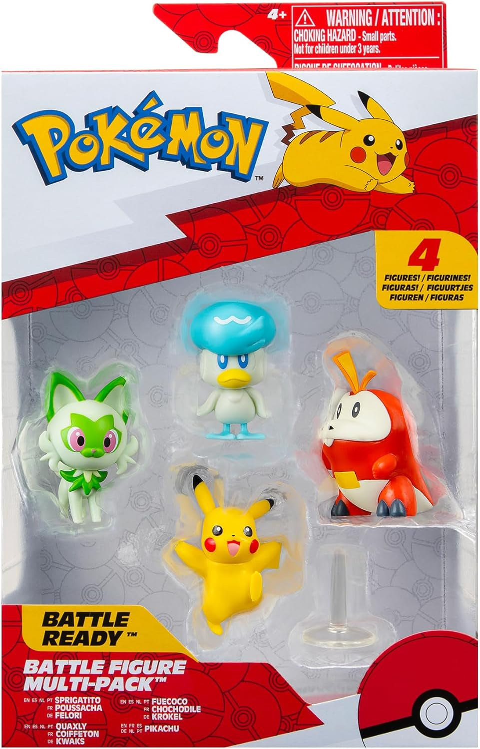 Pokémon PKW3402 - Battle Figure Multipack - 4-pack med Pikachu, Croc, Kwaks, Felori, officiella detaljerade figurer, 5 cm vardera Actionfigurer Naty Shop