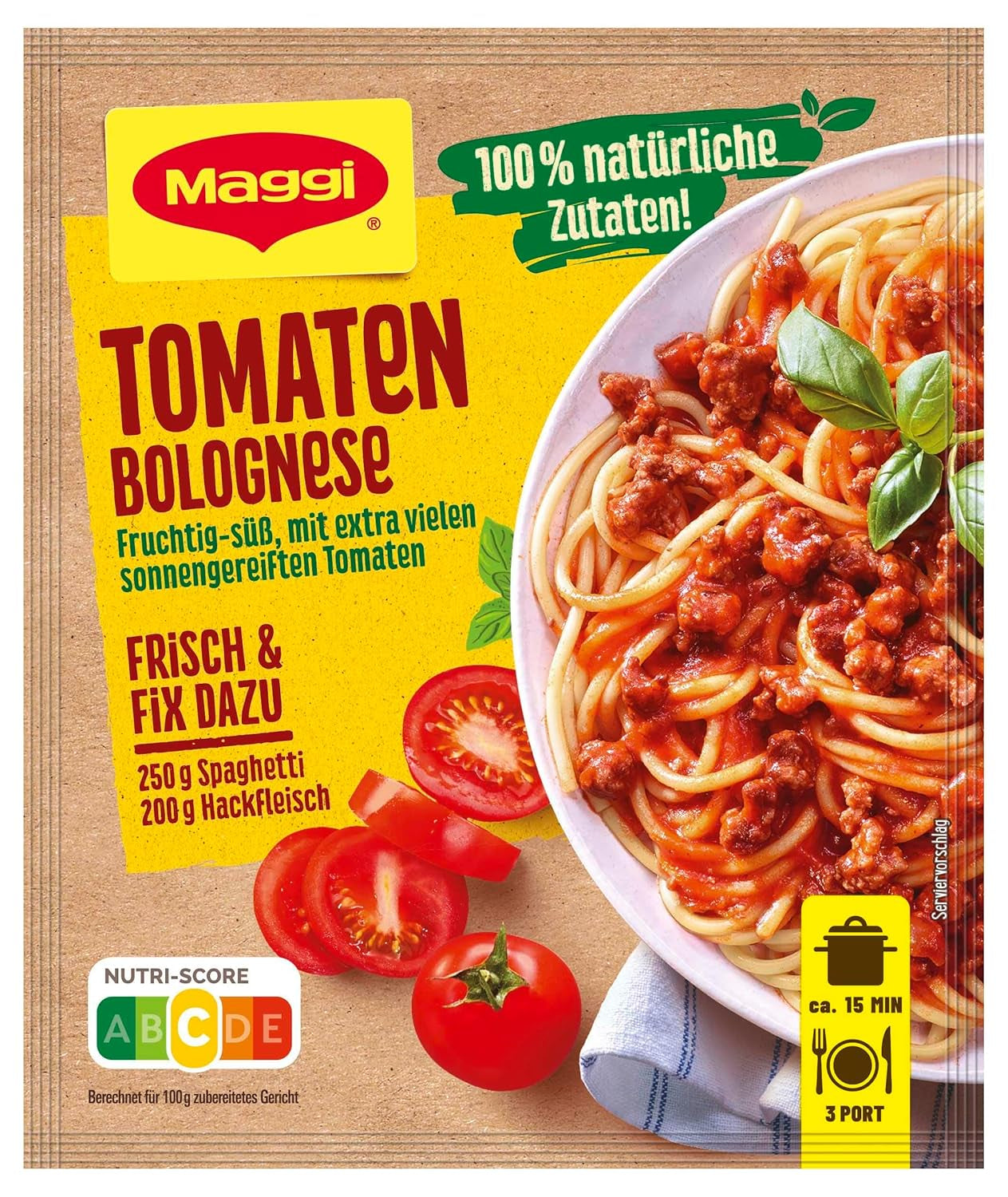 MAGGI Fix för Spaghetti Bolognese, Würzmischung, 100 % naturliga ingredienser, för 3 portioner, 1er Pack (1 x 36g Packung)