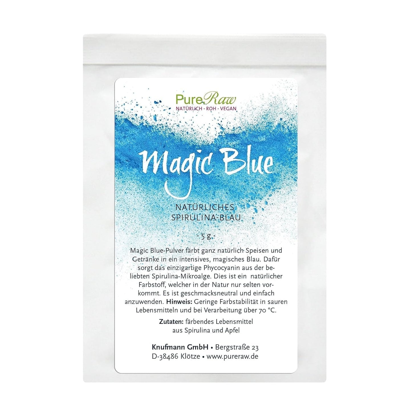 Magic Blue Spirulina Natural Food Color Pulver Blå (Raw Vegan) Mörkblå till Ljus Pastellblå - Phycocyanin Alger Pulver Matfärg - Naturlig matfärg | Pureraw 5G