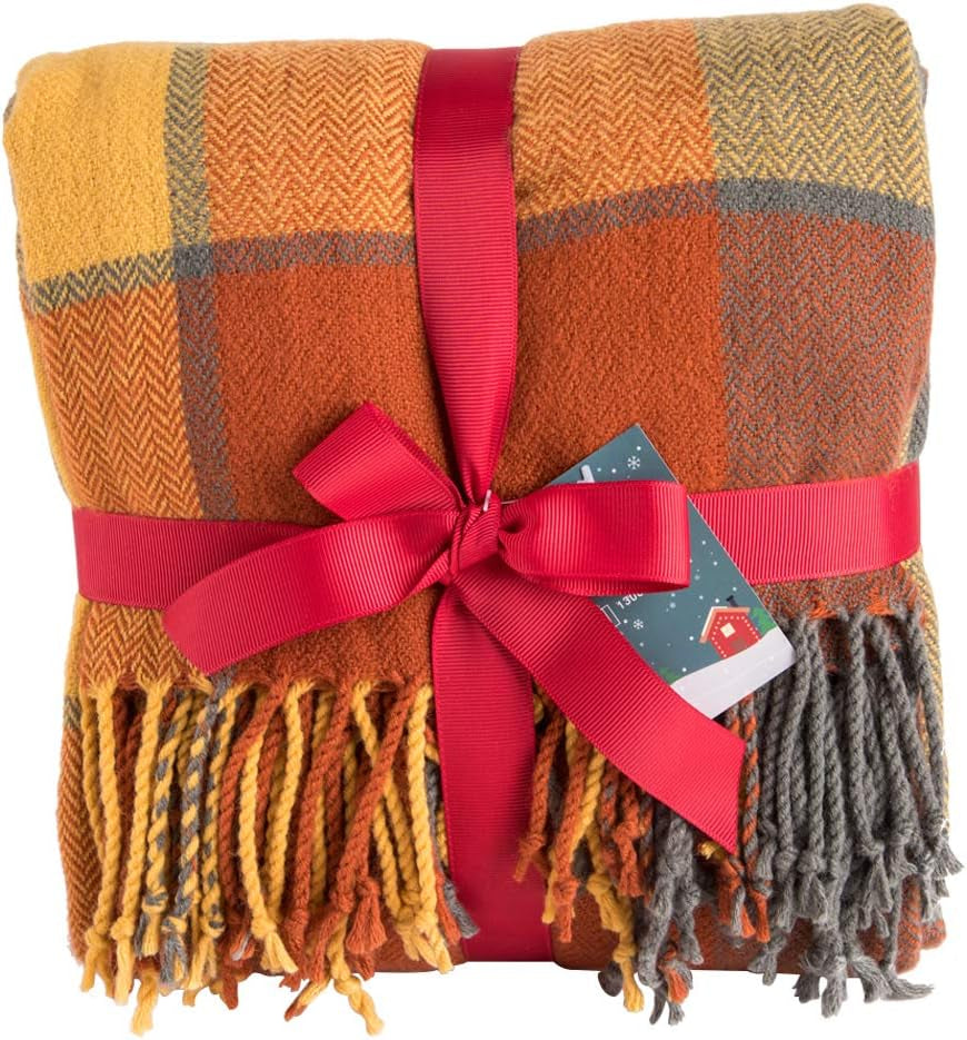 G Lake Orange Pläd filt Kasta Akryl Mjuk Vändbar Färgad Fransad Sängöverkast Present Till Juldekorationer 127 Cm B X 170,2 Cm L-Pumpkin Orange sängar och överdrag G Lake Pumpkin Color 50 In X 67 In