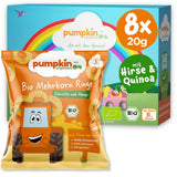 Pumpkin Organics Baby Multigrain morots- och mangoringar (förpackning med 8) Tillsatsfria babysnacks från 12 månader - Allergenfri² och glutenfria³ Baby Crunchy Snacks (8 x 20g)