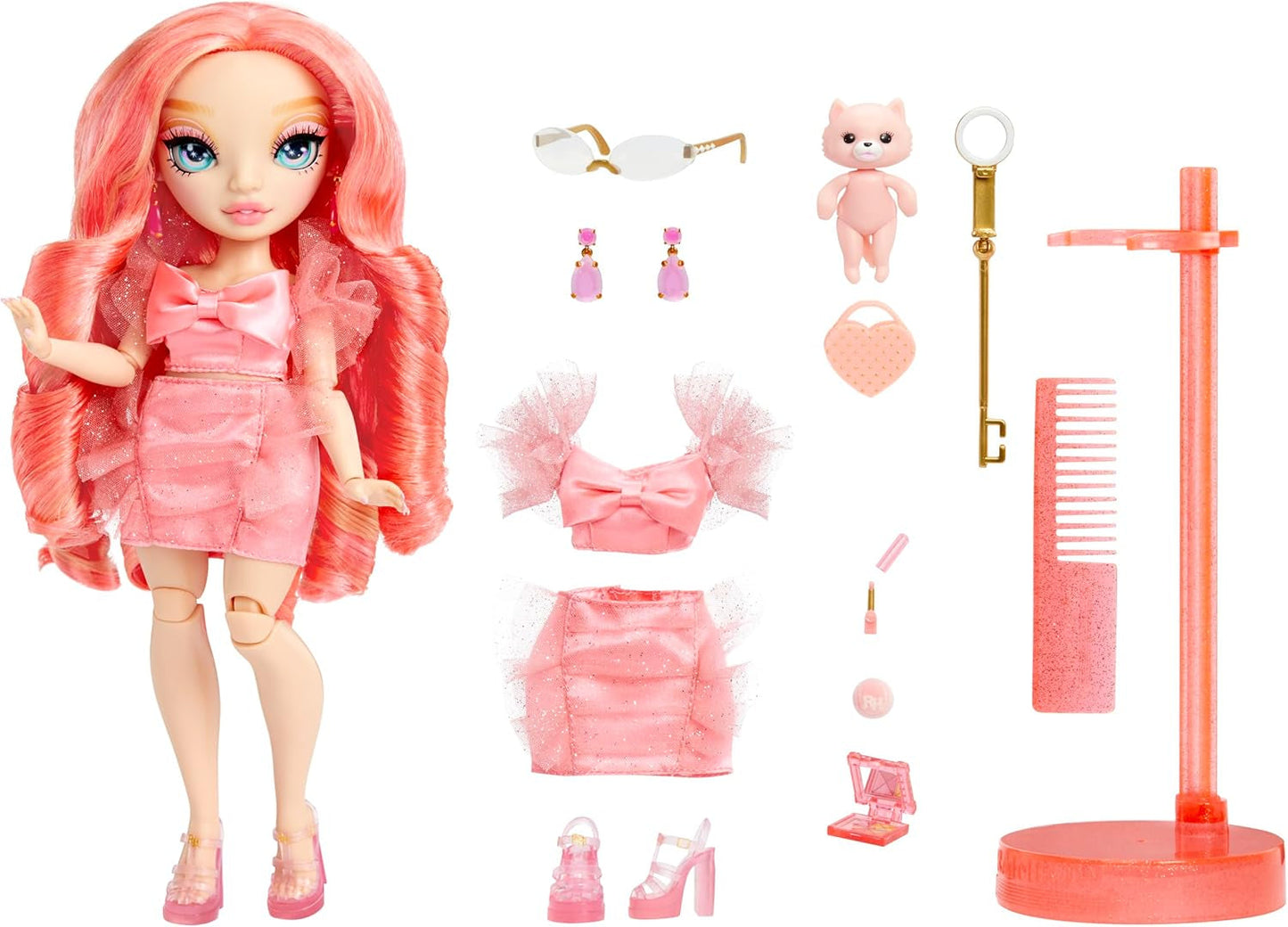 Rainbow High Fashion Doll - Pinkly Paige - Rosa modedocka i en modeoutfit - med glasögon och över 10 färgglada lektillbehör - Idealisk för 4-12 åringar och samlare