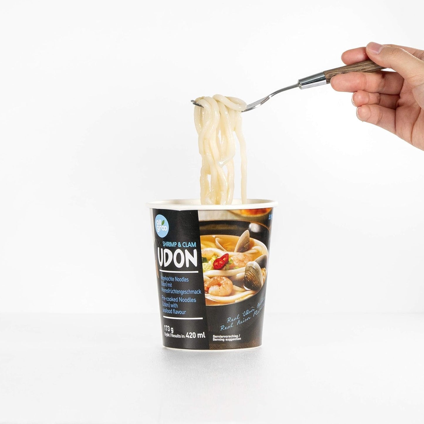 Allgroo Udon Cup Instant Nudles - Smakrik kryddig skaldjur Udon Soppa - Snabb förberedelse (1 x 173g)
