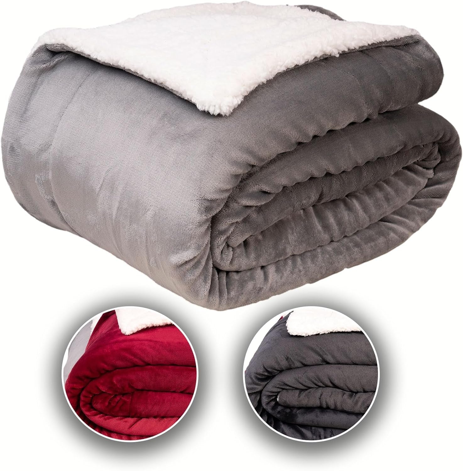 Komfortec bekväm filt 150X200 Cm, Oeko-Tex certifierad fluffig fleecefilt, varm sherpafilt till soffan, tjock filt till soffan, vinröda Sängar och filtar Besuche den Komfortec-Store Grå 240 X 220 Cm