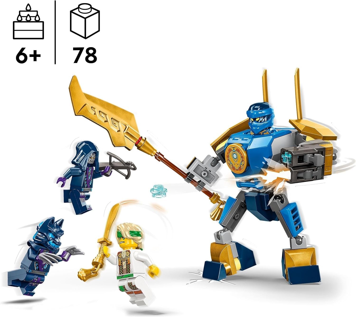 LEGO NINJAGO Jay Battle Mech, ninja leksak för barn med figurer, inklusive Jay minifigur med mini katana, actionfigurer och mek, liten present till kreativa pojkar och flickor från 6 år 71805 Byggset Besuche den LEGO-Store