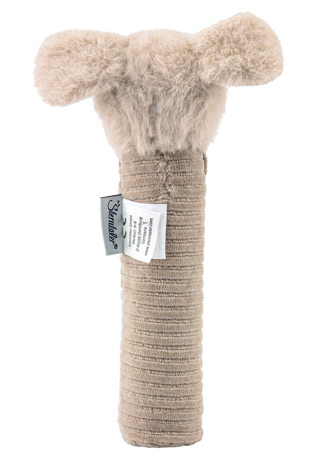 Sterntaler Baby squeaker Lucky dog - Babyleksak gjord av mjukt fluffigt material med sladd - Catch-leksak för barn - Första försöken att fånga och leka, gråbeige Bebe Toys Naty Shop