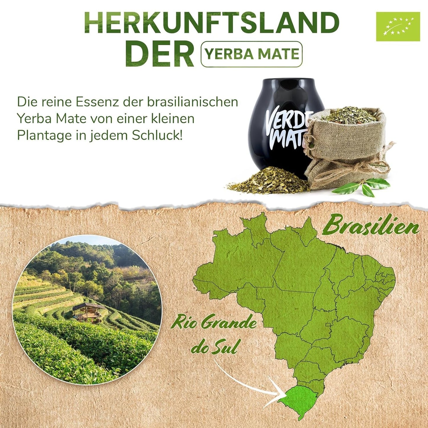 Verde Mate Green Orgánica 500 G – Ekologisk Yerba Mate från Brasilien – rökfri och noggrant behandlad 0,5 kg