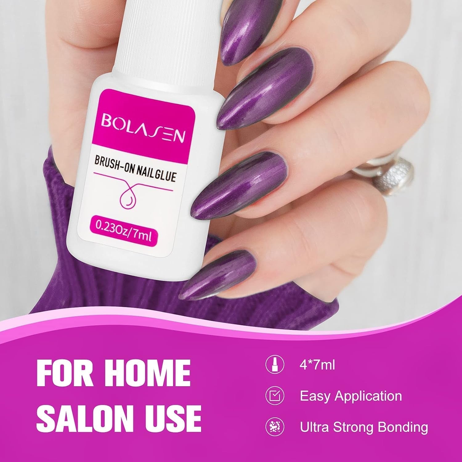 Nageltoppslim, BOLASEN Extra starkt nagellim, 4 st sprucket nagellim, nagellim, extra starkt konstgjord nagellim, nagellim - 4 * 7ml