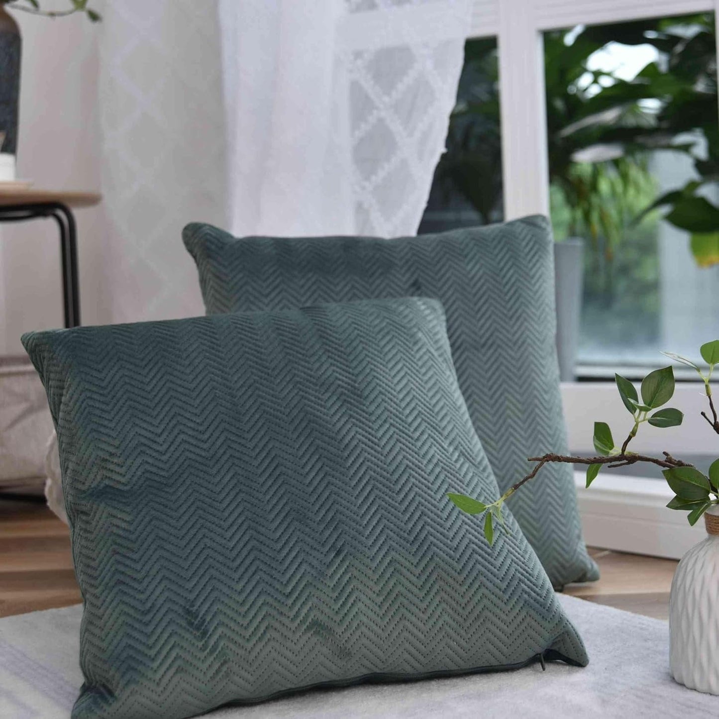 Gardinlåda Kudde Prydnadskudde Lxb 45X45 Cm Grön Jacquard "Greta" Med Fiskbensdesign Lättskött Dragkedja Mjuk fyllning 320G - Olika färger, 2023510 Resekuddar Naty Shop