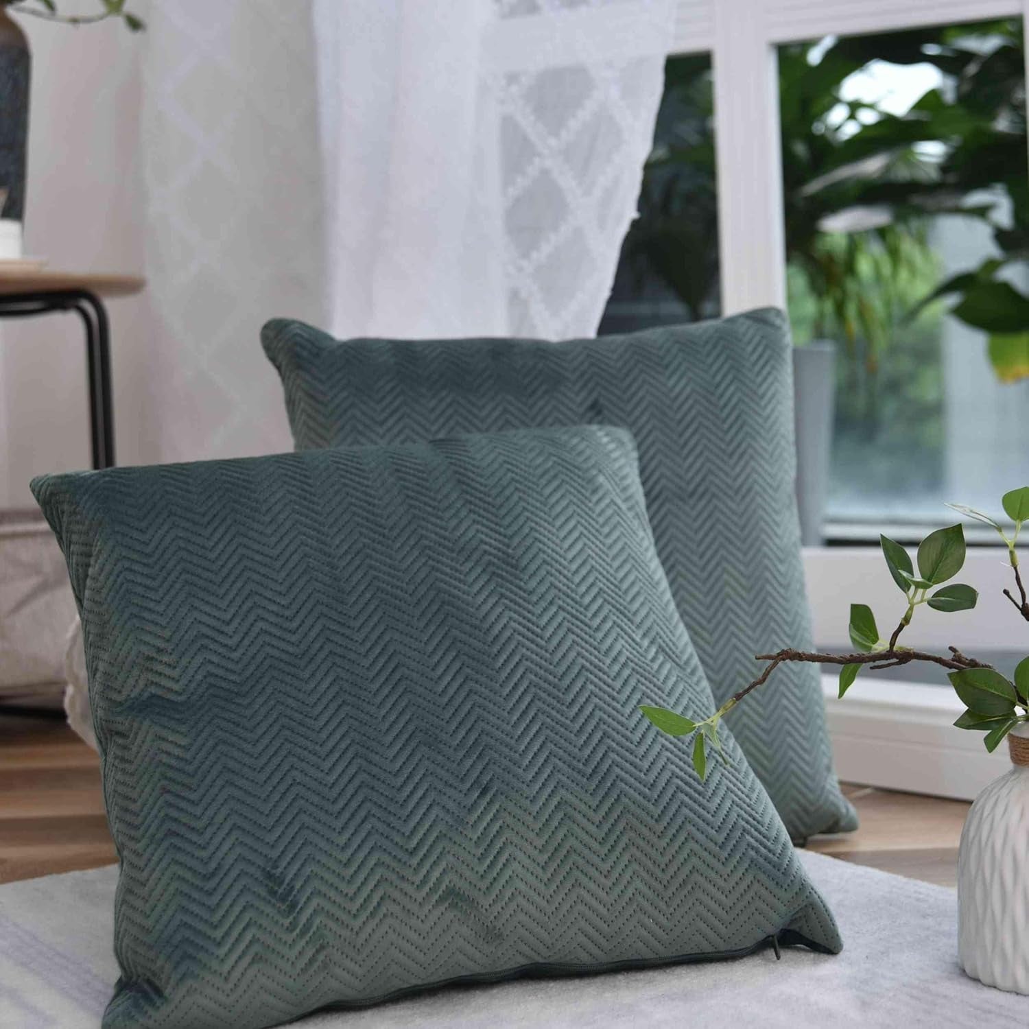 Gardinlåda Kudde Prydnadskudde Lxb 45X45 Cm Grön Jacquard "Greta" Med Fiskbensdesign Lättskött Dragkedja Mjuk fyllning 320G - Olika färger, 2023510 Resekuddar Naty Shop
