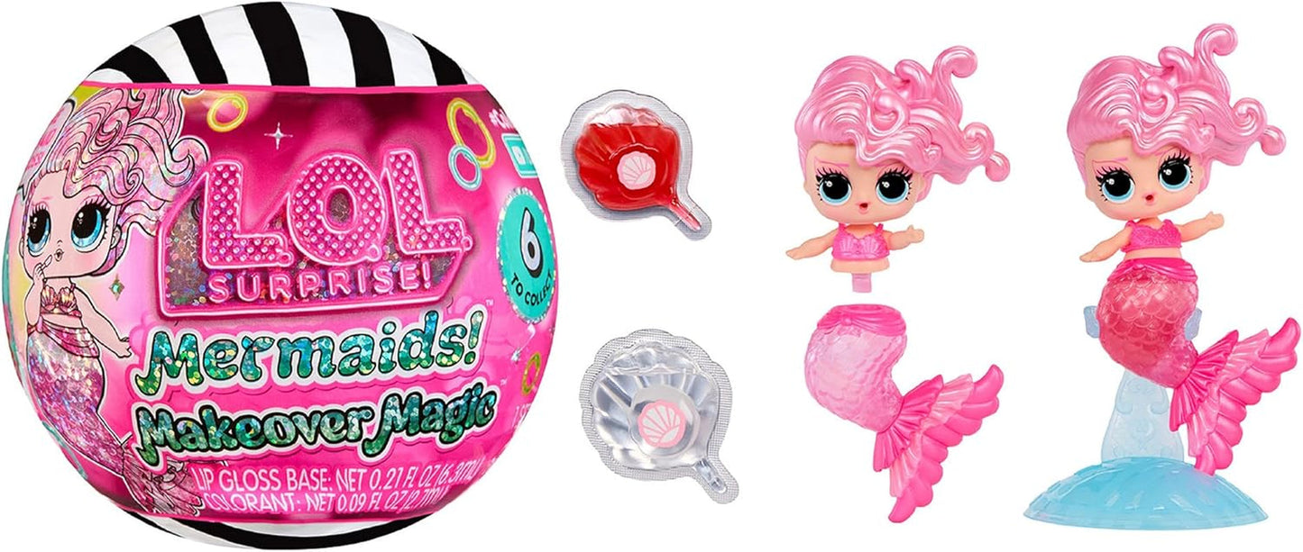 LOL Överraskning! Mermaids Makeover Magic Tots - Riktigt läppglans för dig och din docka att göra själv, mixa och skapa smink, Rolig vattenlek, 6 dockor att samla - Ålder 4+