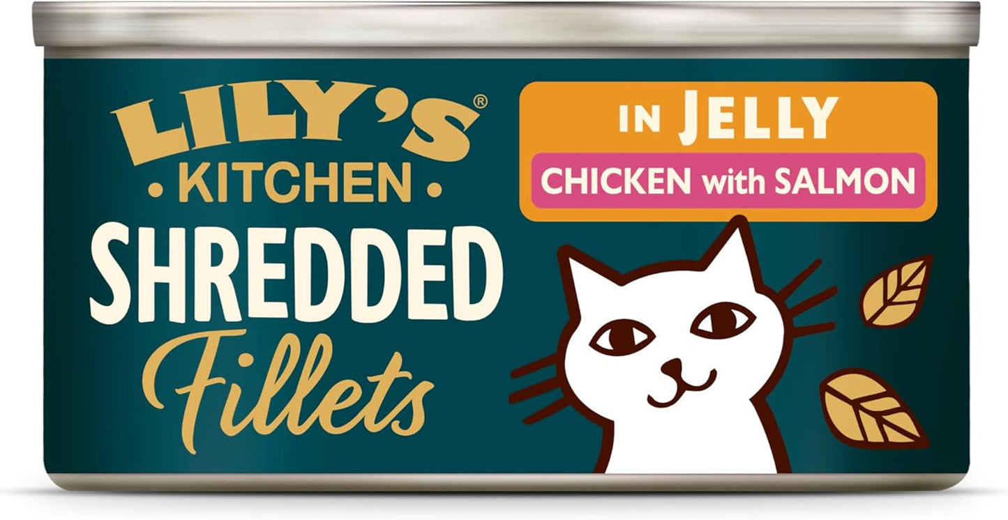 Lily's Kitchen Aus Naturichen Ingrediens hermestellung Zerkleinerte filéer i Gelee med Hühnchen och Lachs Ausgewachsen Nassfutter für Katzen 70 g Dos