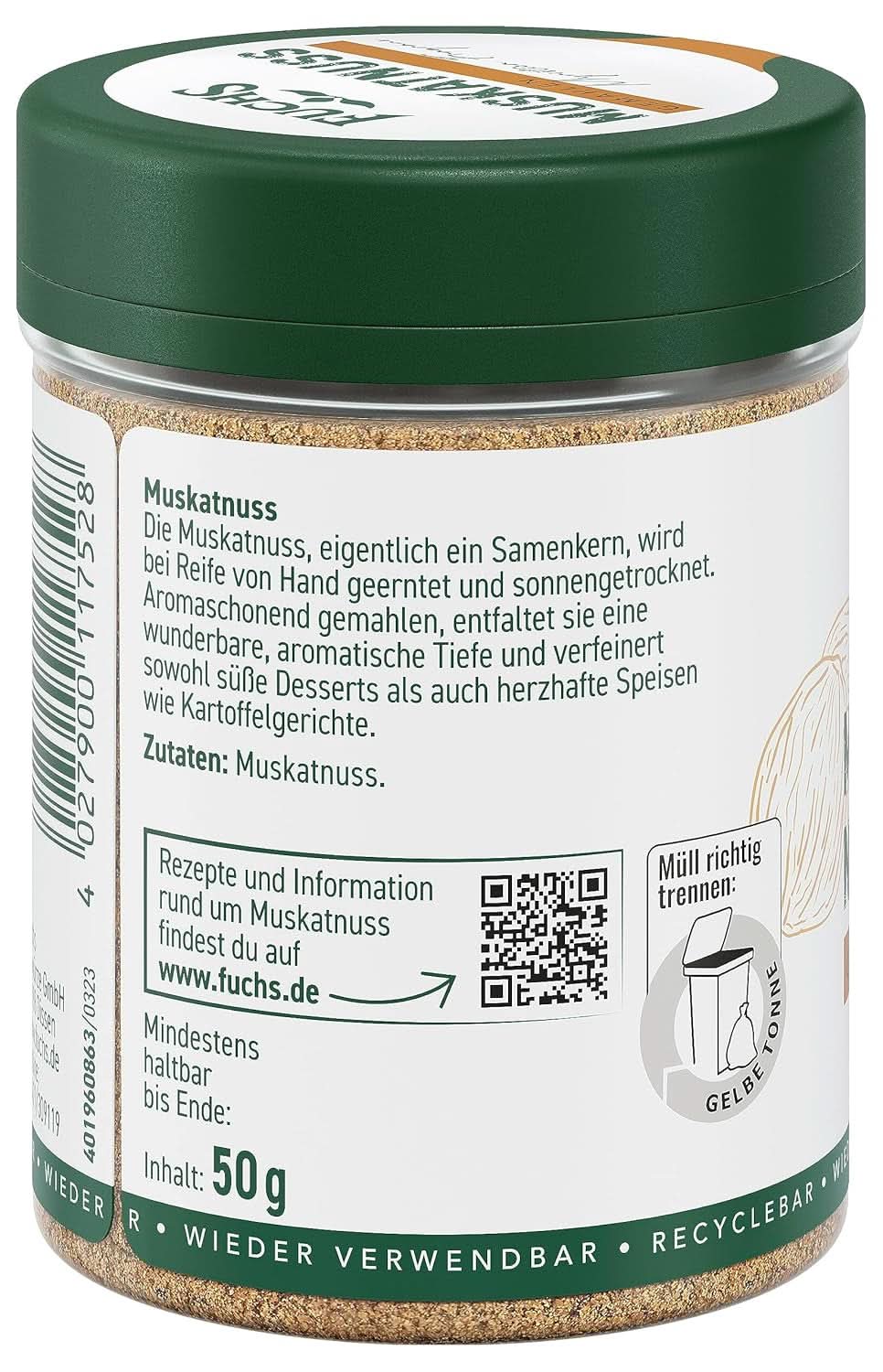 Fuchs Malen muskotnöt, 50 gram kryddor Naty Shop