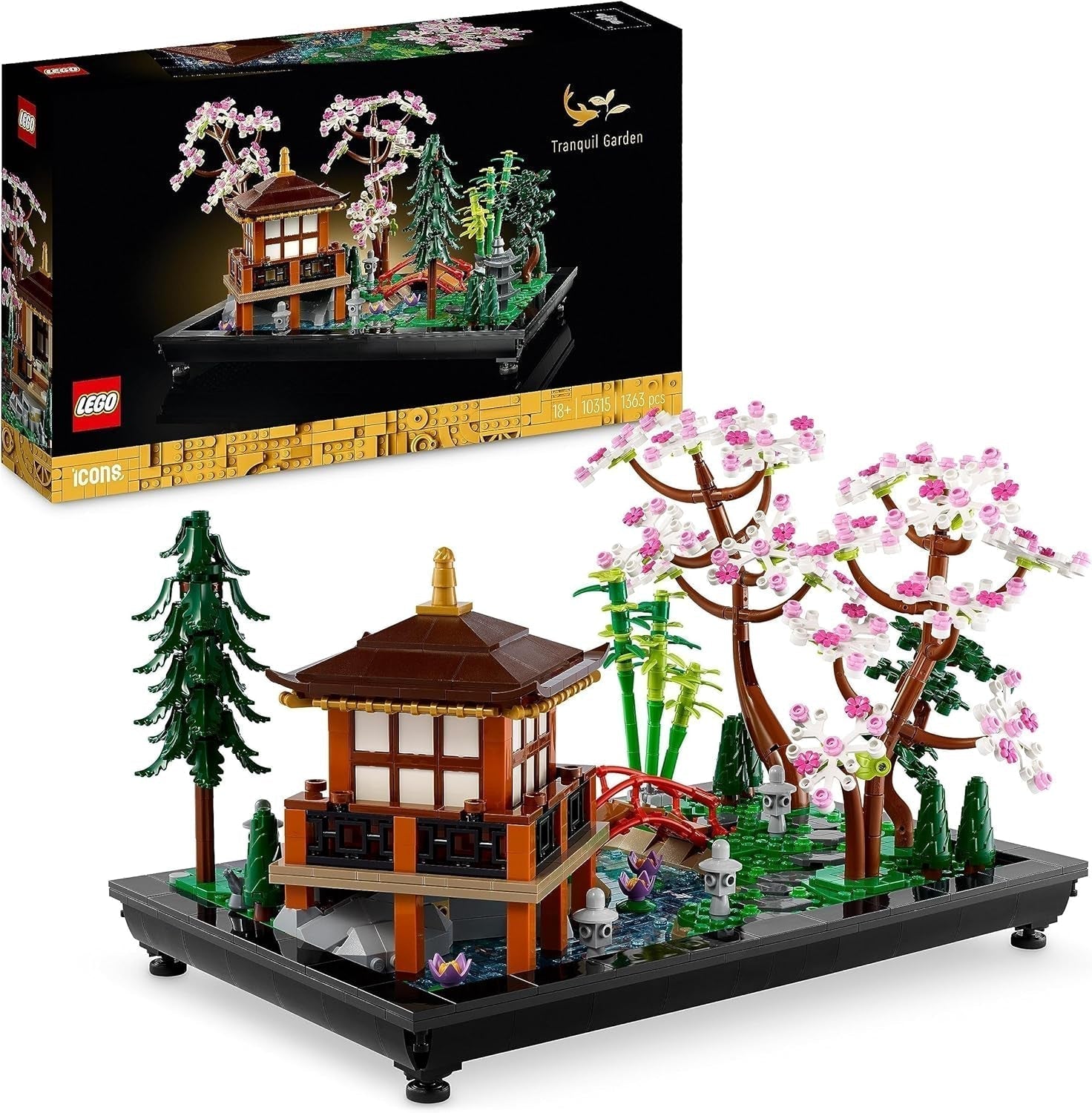 Lego Icons Garden of Silence - Vuxen Zen Botanisk trädgårdsset med lotusblomma - Anpassningsbar japanskt inspirerad skrivbordsdekoration - Present för kvinnor och män 10315 Byggset Besuche den LEGO-Store Garden
