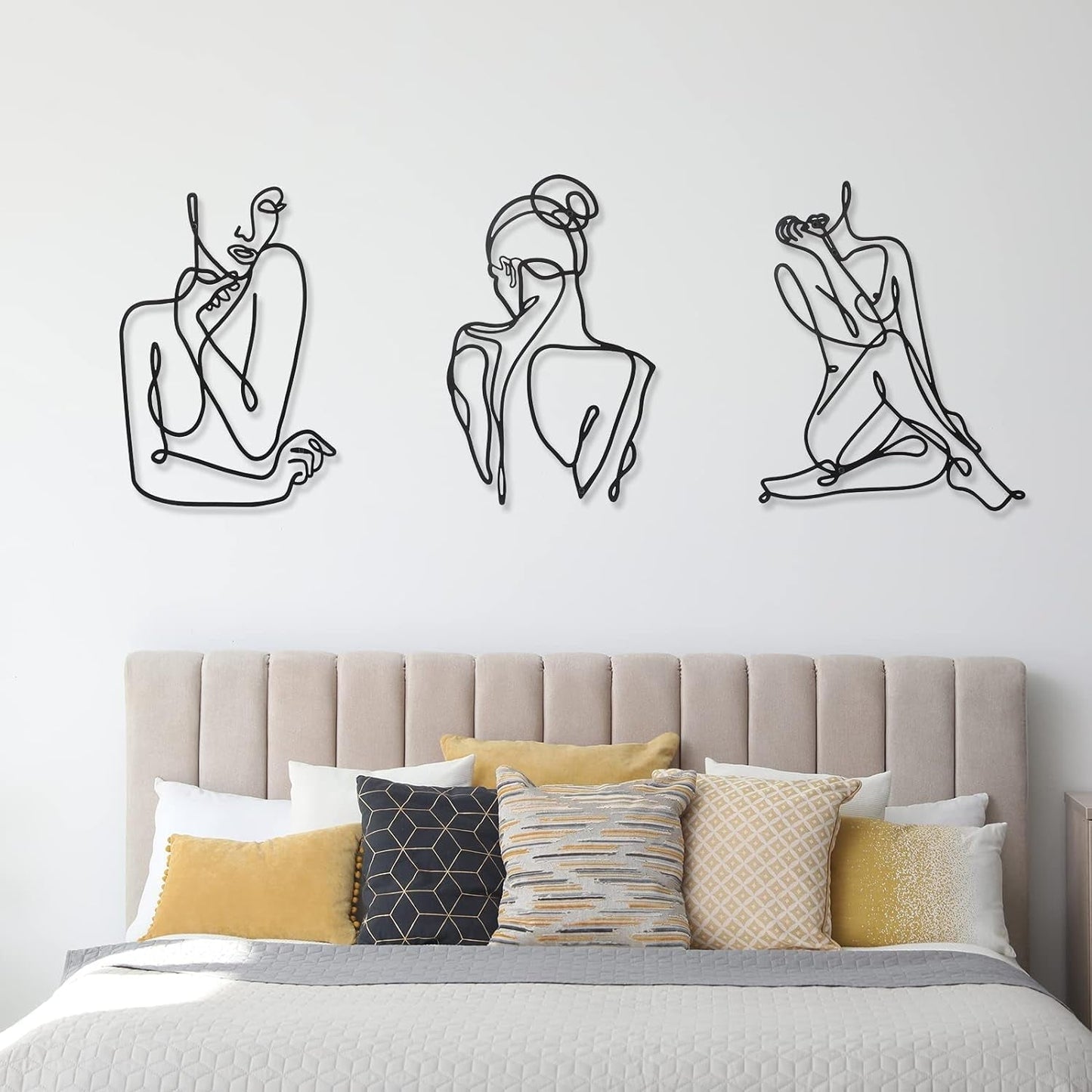 3 stycken Metall Minimalistisk Kvinna Vägg Art Deco Modern Metall Abstrakt Kvinna Väggkonst Kvinna En linje linjeteckningar att hänga för vardagsrum (svart, modern) Statyetter och skulpturer Naty Shop