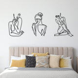 3 stycken Metall Minimalistisk Kvinna Vägg Art Deco Modern Metall Abstrakt Kvinna Väggkonst Kvinna En linje linjeteckningar att hänga för vardagsrum (svart, modern) Statyetter och skulpturer Naty Shop