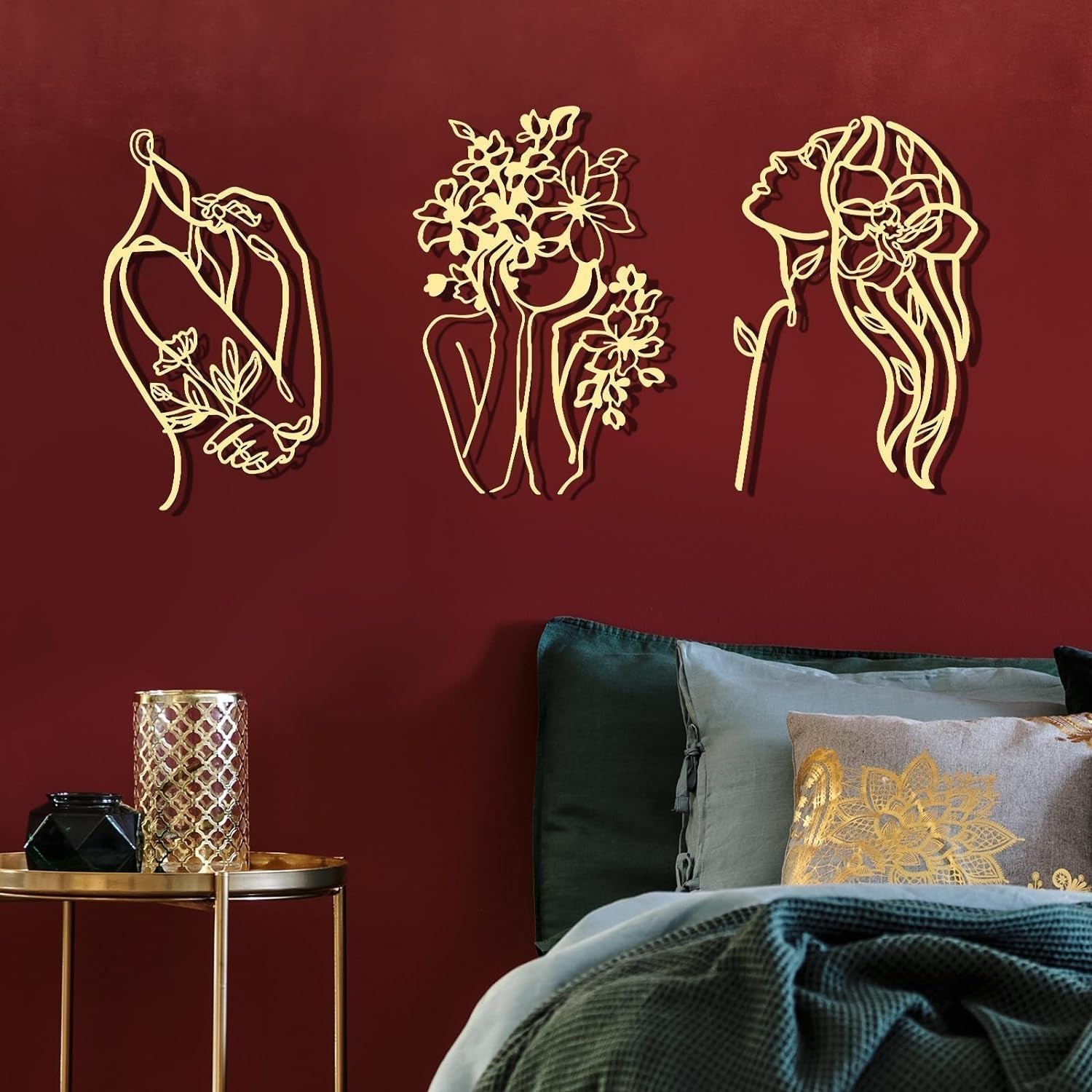 3 stycken metall minimalistisk kvinna vägg art déco Modern metall abstrakt kvinna väggkonst kvinnlig en linje linjeteckningar att hänga för vardagsrummet (svart, modernt) Statyetter och skulpturer Naty Shop Guld Elegant