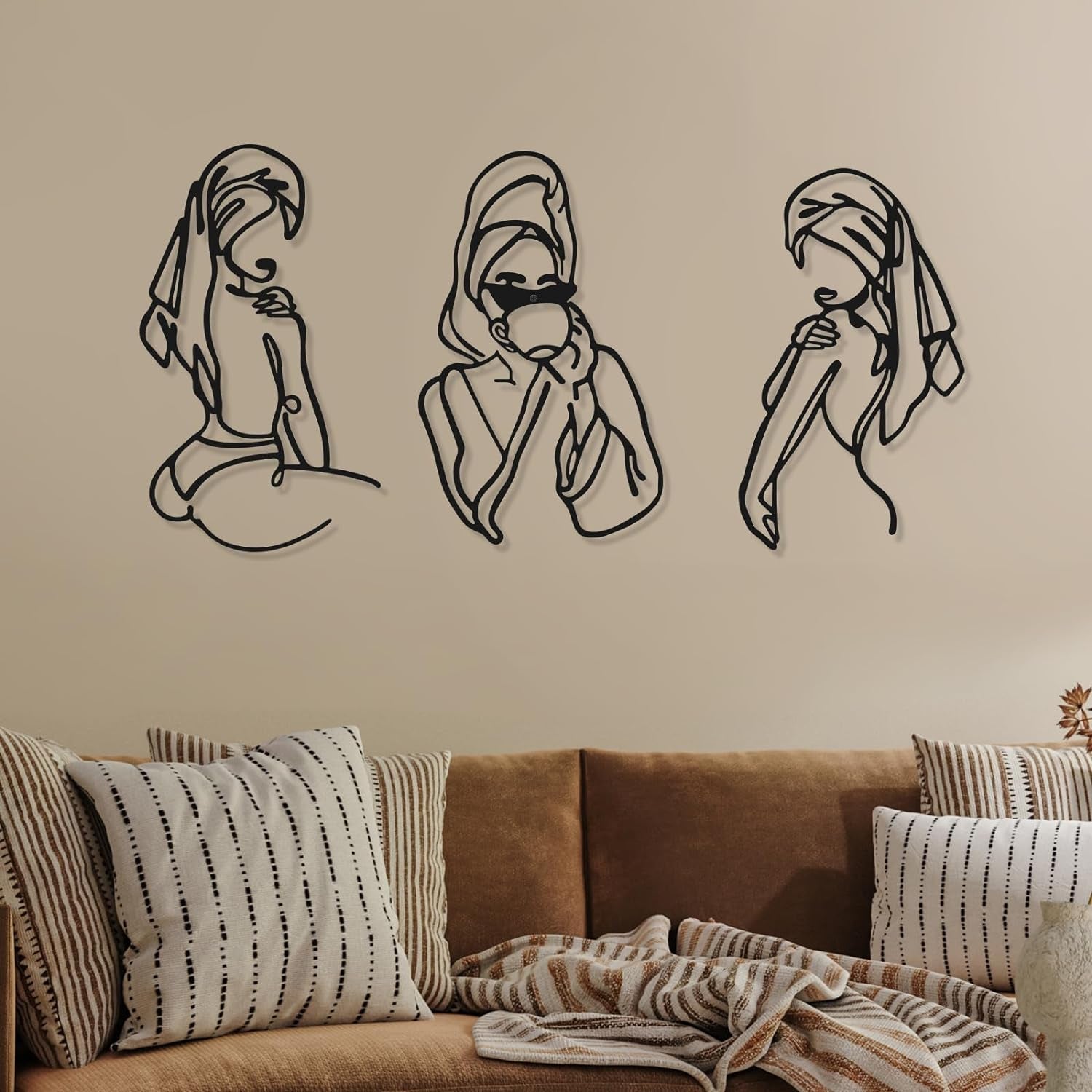 3 stycken Metall Minimalistisk Kvinna Vägg Art Deco Modern Metall Abstrakt Kvinna Väggkonst Kvinnlig En linje linjeteckningar att hänga för vardagsrum (svart, modern) Statyetter och skulpturer Naty Shop Svart 35L X 25B Cm