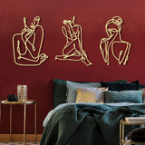 3 stycken Metall Minimalistisk Kvinna Vägg Art Deco Modern Metall Abstrakt Kvinna Väggkonst Kvinnlig en linje linjeteckningar att hänga för vardagsrum (svart, modern) Statyetter och skulpturer Naty Shop Guld 35L X 25B Cm
