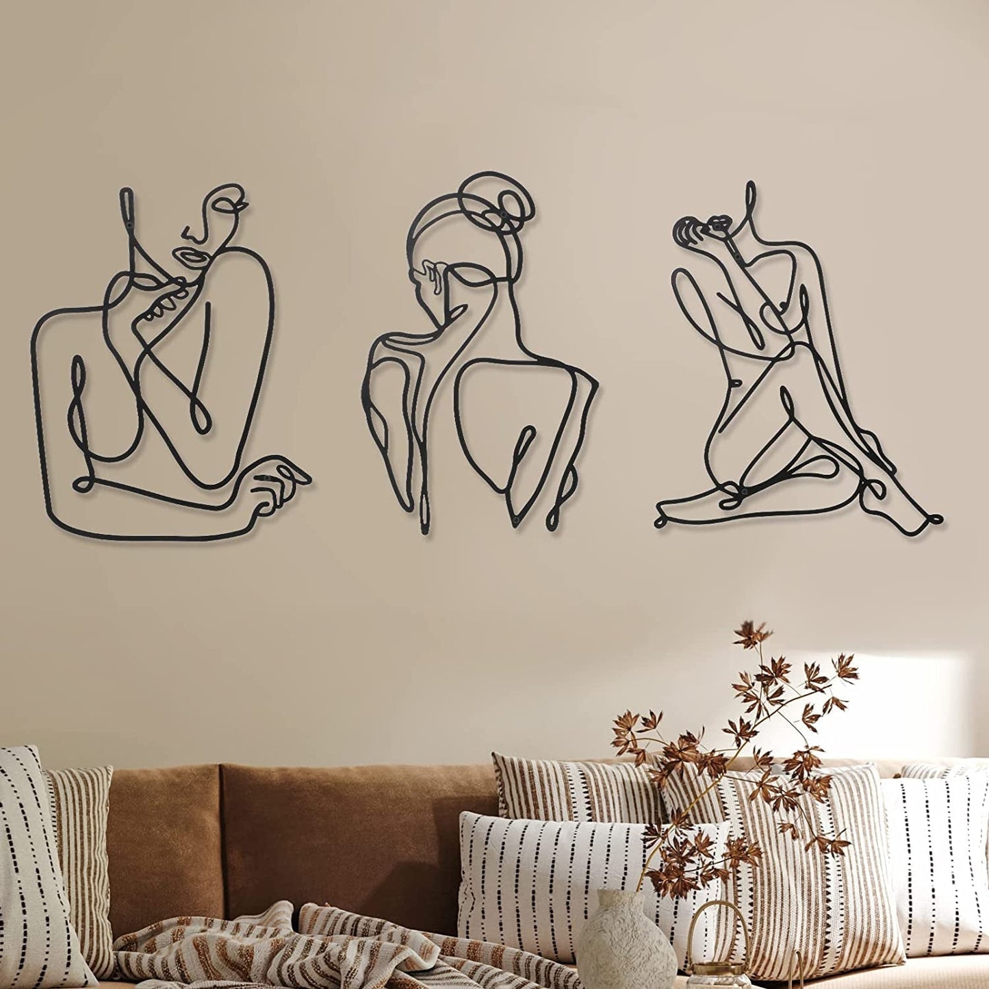 3 stycken Metall Minimalistisk Kvinna Vägg Art Deco Modern Metall Abstrakt Kvinna Väggkonst Kvinna En linje linjeteckningar att hänga för vardagsrum (svart, modern) Statyetter och skulpturer Naty Shop Svart Modern