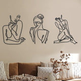 3 stycken Metall Minimalistisk Kvinna Vägg Art Deco Modern Metall Abstrakt Kvinna Väggkonst Kvinna En linje linjeteckningar att hänga för vardagsrum (svart, modern) Statyetter och skulpturer Naty Shop Svart Modern