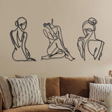 3 stycken Metall Minimalistisk Kvinna Vägg Art Deco Modern Metall Abstrakt Kvinna Väggkonst Kvinna En linje linjeteckningar att hänga för vardagsrum (svart, modern) Statyetter och skulpturer Naty Shop Svart 35L X 29B Cm