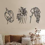 3 stycken Metall Minimalistisk Kvinna Vägg Art Deco Modern Metall Abstrakt Kvinna Väggkonst Kvinnlig en linje linjeteckningar att hänga för vardagsrum (svart, modern) Statyetter och skulpturer Naty Shop Elegant 35L X 25B Cm