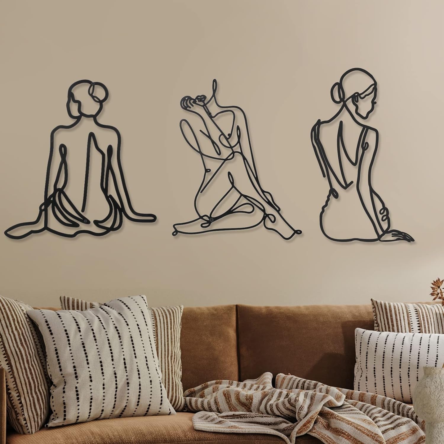 3 stycken metall minimalistisk kvinna vägg art déco Modern metall abstrakt kvinna väggkonst kvinnlig en linje linjeteckningar att hänga för vardagsrummet (svart, modernt) Statyetter och skulpturer Naty Shop svart vintage