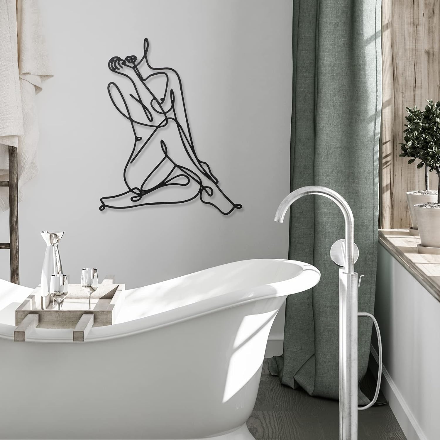 3 stycken Metall Minimalistisk Kvinna Vägg Art Deco Modern Metall Abstrakt Kvinna Väggkonst Kvinna En linje linjeteckningar att hänga för vardagsrum (svart, modern) Statyetter och skulpturer Naty Shop