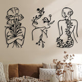 3 stycken Metall Minimalistisk Kvinna Vägg Art Deco Modern Metall Abstrakt Kvinna Väggkonst Kvinna En linje linjeteckningar att hänga för vardagsrummet (svart, modernt) Statyetter och skulpturer Naty Shop Black Plant