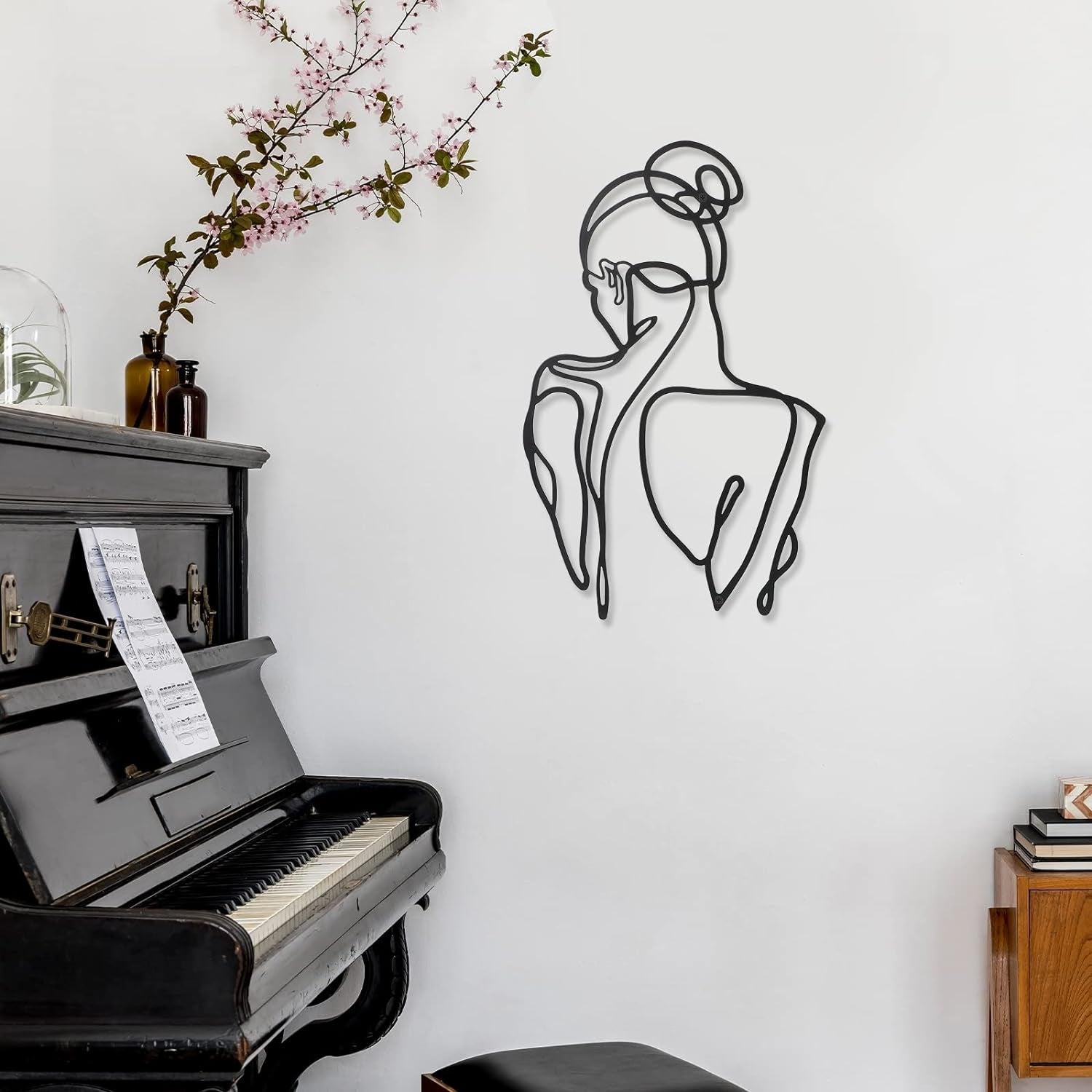 3 stycken Metall Minimalistisk Kvinna Vägg Art Deco Modern Metall Abstrakt Kvinna Väggkonst Kvinna En linje linjeteckningar att hänga för vardagsrum (svart, modern) Statyetter och skulpturer Naty Shop