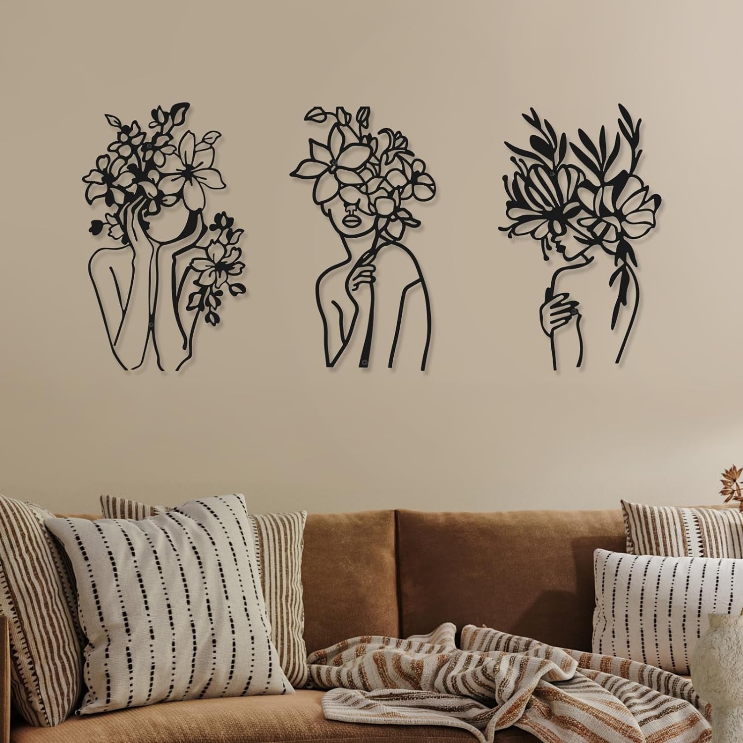 3 bitar metall minimalistisk kvinna vägg art déco Modern metall abstrakt kvinna väggkonst kvinnlig en linje linjeteckningar att hänga för vardagsrummet (svart, modernt) Statyetter och skulpturer Naty Shop Vivid Black