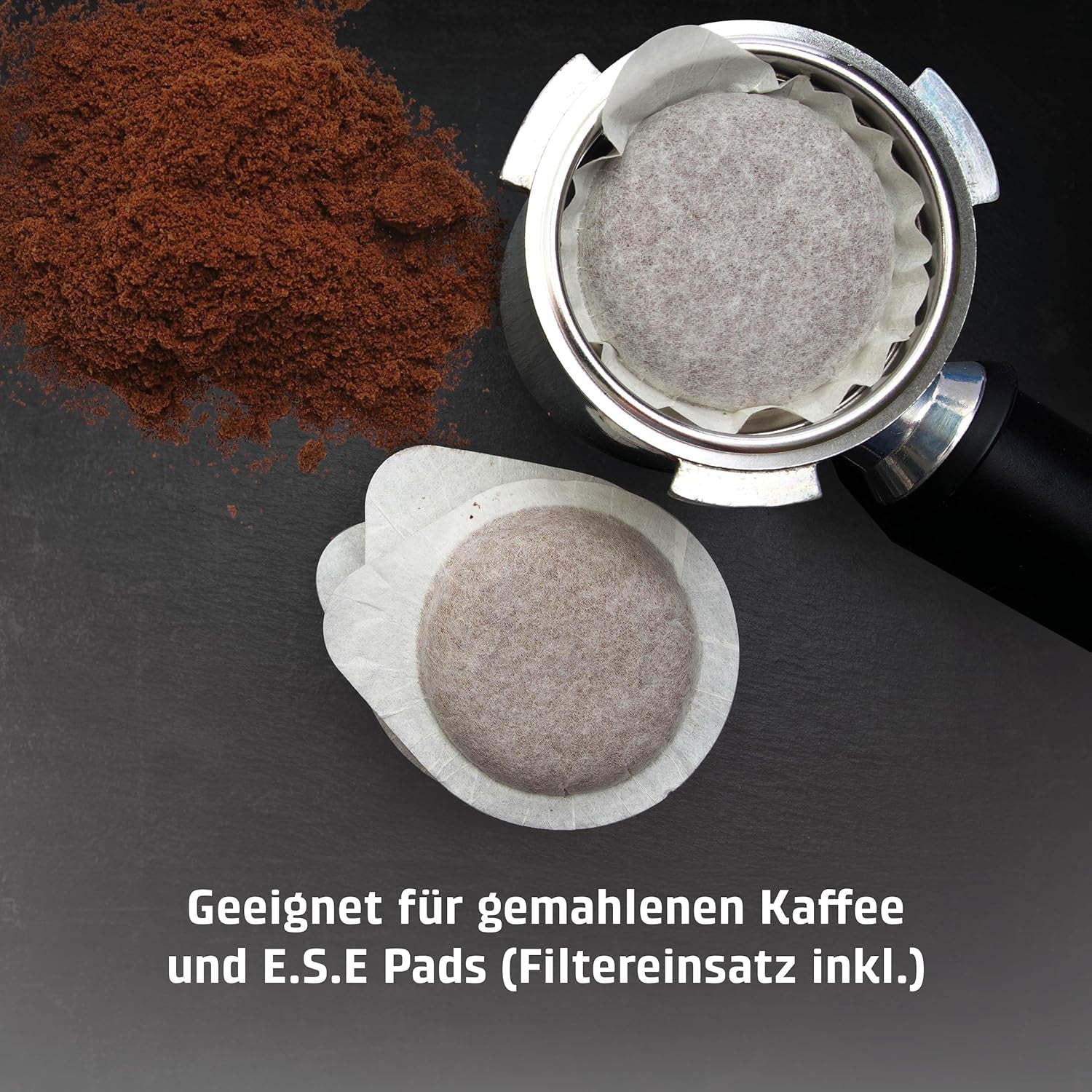 Caso Espresso Gourmet - Portafilter Espressomaskin i rostfritt stål, kraftfull 19 bars Ulka-pump, med mjölkskummare, för malet kaffe eller ESE-kaffekapslar, för 2 koppar, med koppvärmare