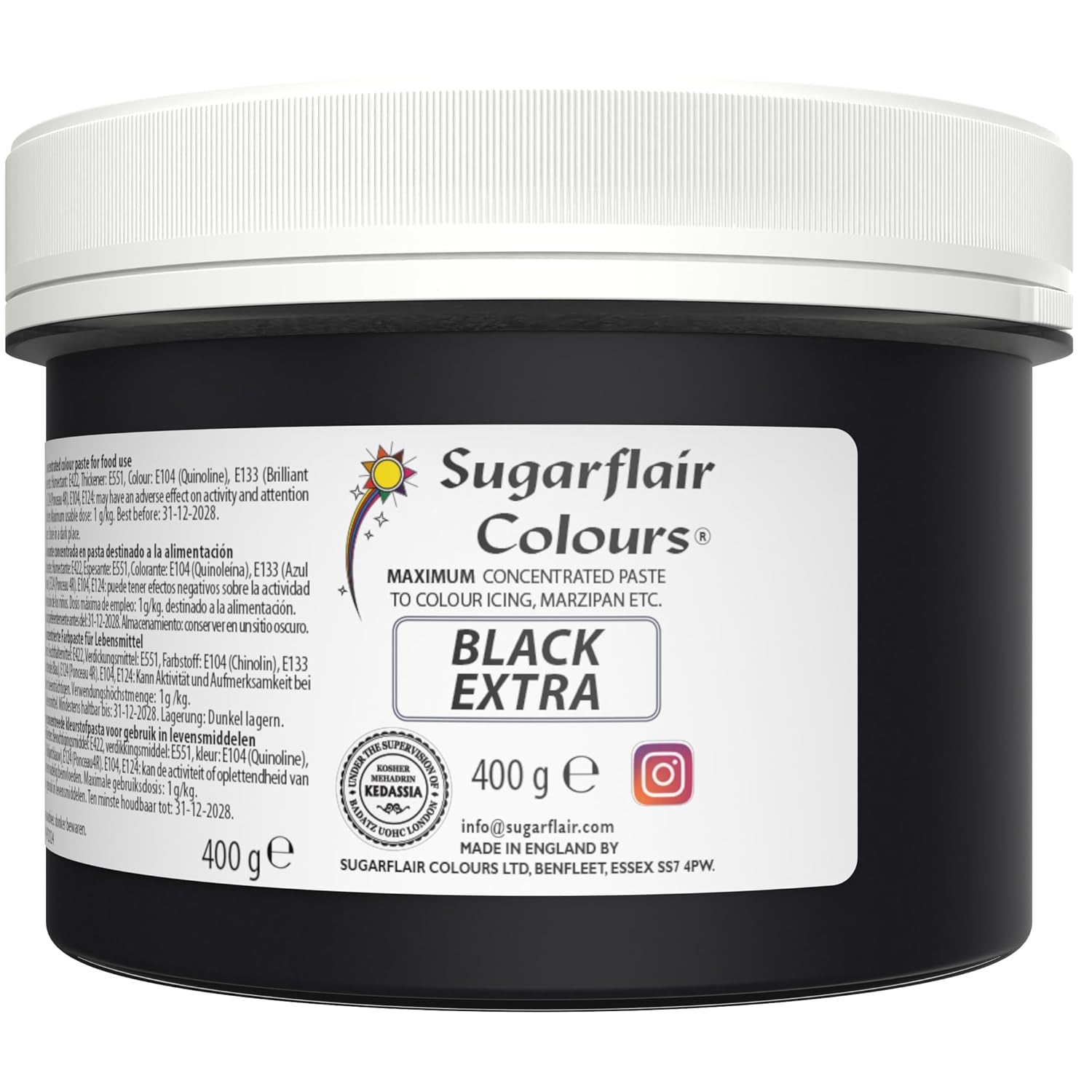 Matfärg Sugarflair Max Concentrated Svart, högkoncentrerad matfärg för marsipan och fondant, pastafärgning Max Concentrate - 400 g