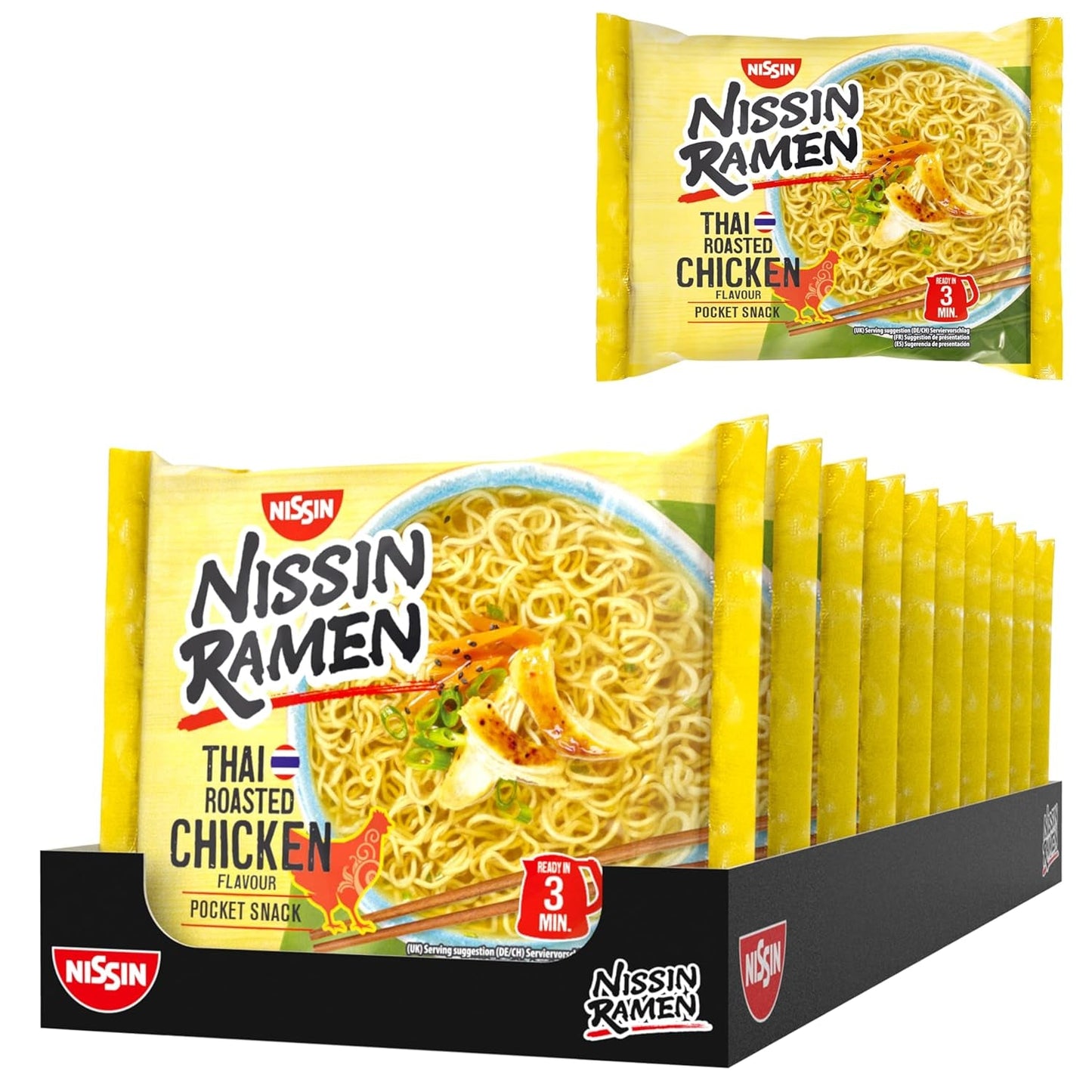 Nissin Ramen - Thaibakad kyckling 10-pack asiatisk stil snabbnudlar Thailändskt recept Snabbt och enkelt asiatisk mat (10 x 65 g)