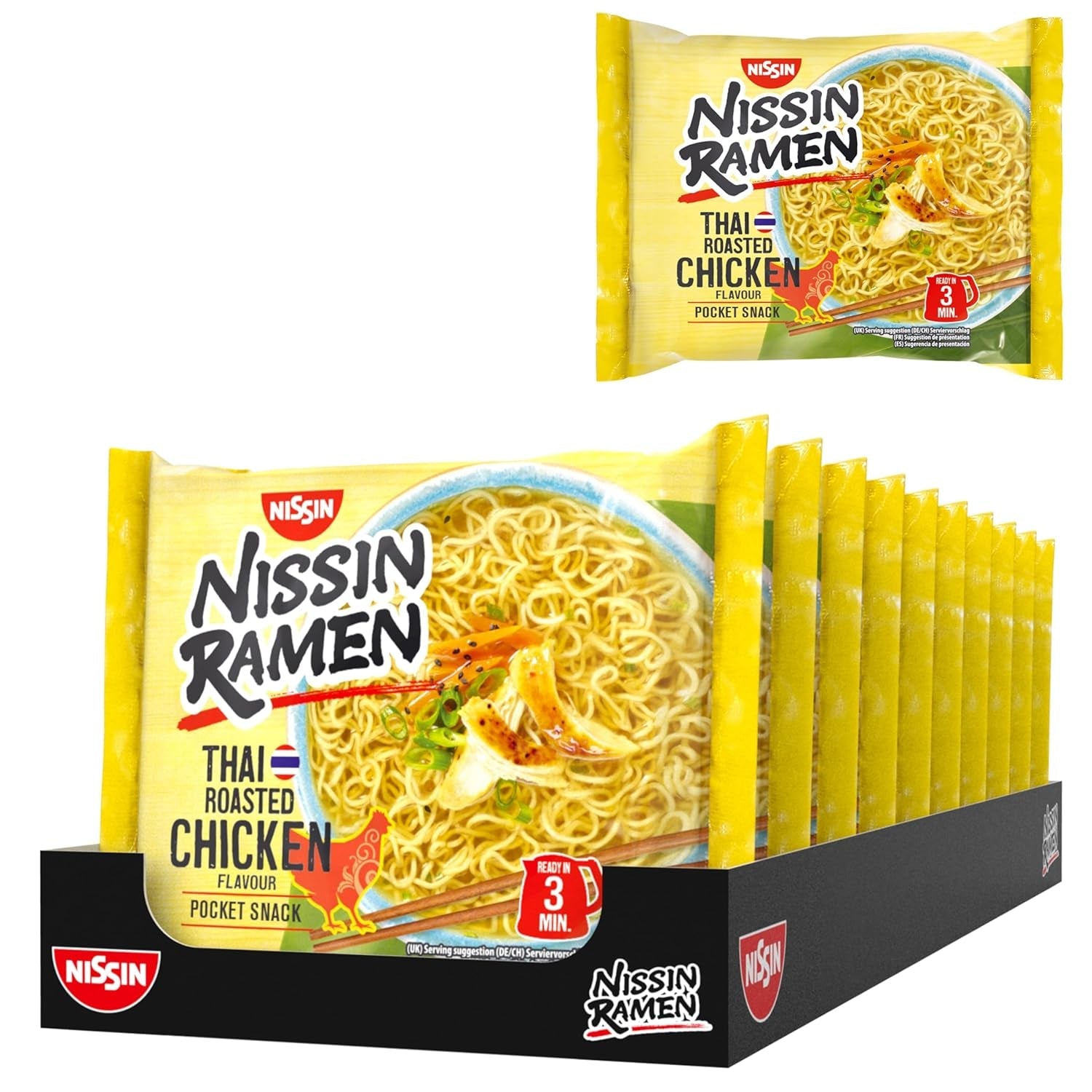 Nissin Ramen - Thaibakad kyckling 10-pack asiatisk stil snabbnudlar Thailändskt recept Snabbt och enkelt asiatisk mat (10 x 65 g)